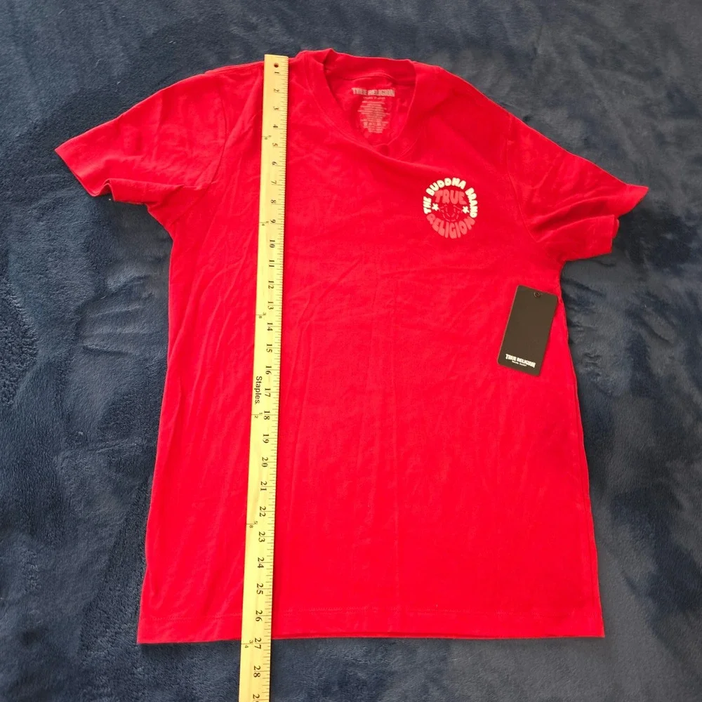 True Religion Mens Bubble Warp Embroidered Buddha Logo Tee Red Small
